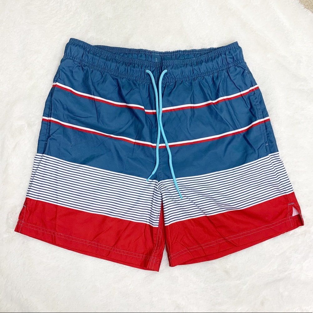 Jake Austin Red White Blue Colorblock Swim Trunks